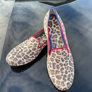 Rothy's Leopard Print Flats with Red and Blue Accents
